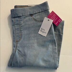 Kim Rogers blue jeans pull on strait with tummy control NEW sis 14p average
